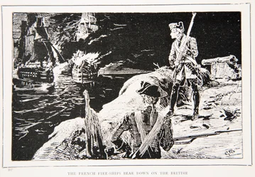 Le navi incendiarie francesi attaccano gli inglesi, illustrazione da 